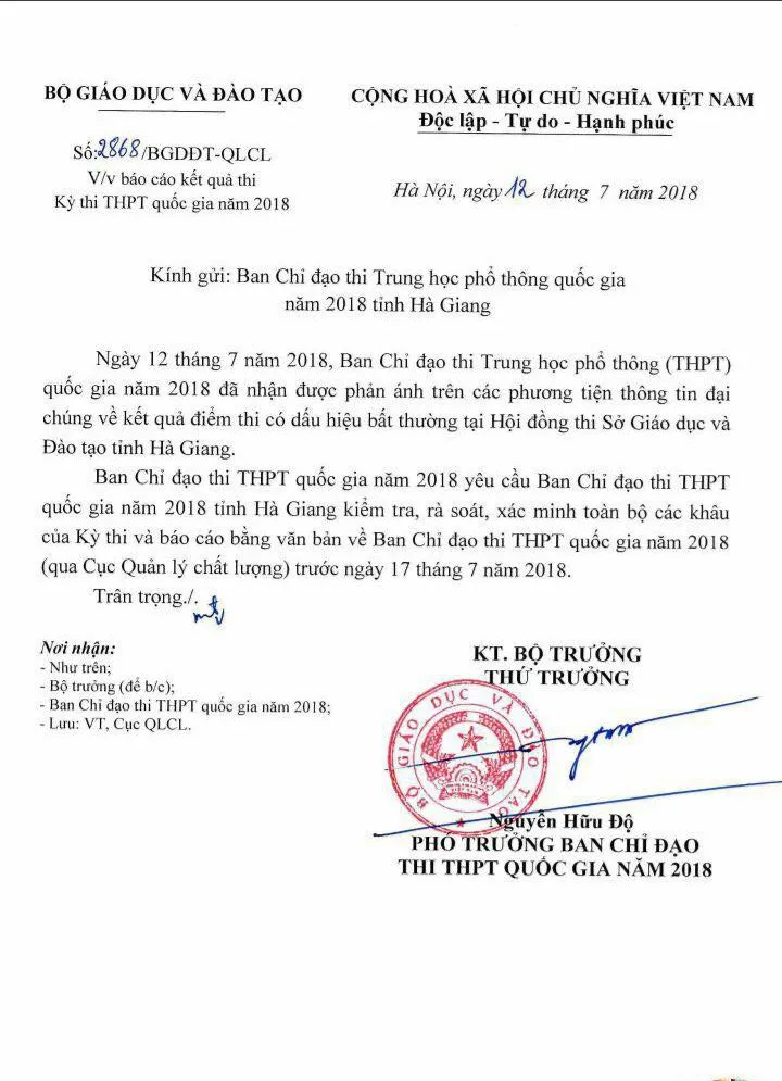 Điểm thi THPT Quốc gia tại Hà Giang bất thường: Bộ GD&ĐT yêu cầu xác minh toàn bộ - Ảnh 1. Điểm thi THPT Quốc gia tại Hà Giang bất thường: Bộ GD&ĐT yêu cầu xác minh toàn bộ - Ảnh 1.
