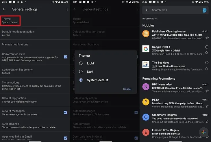 Ứng dụng Gmail cuối cùng cũng đã có chế độ Dark Mode - Ảnh 1. Ứng dụng Gmail cuối cùng cũng đã có chế độ Dark Mode - Ảnh 1.