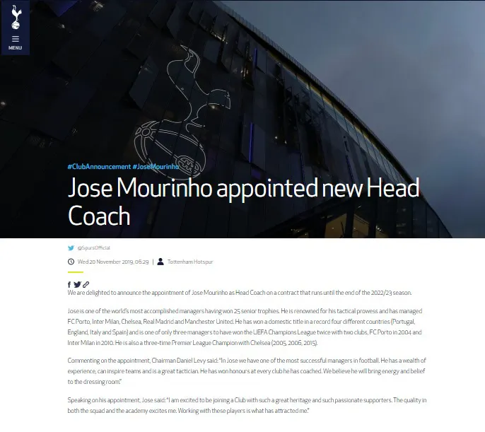 Chính thức: Mourinho ký hợp đồng dẫn dắt Tottenham - Ảnh 1. Chính thức: Mourinho ký hợp đồng dẫn dắt Tottenham - Ảnh 1.