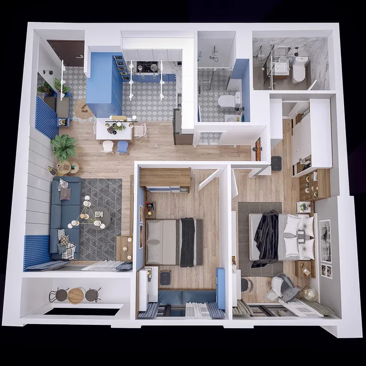 Căn hộ 82m2 ghi điểm nhờ chọn nội thất màu trắng và xanh dương - Ảnh 1.