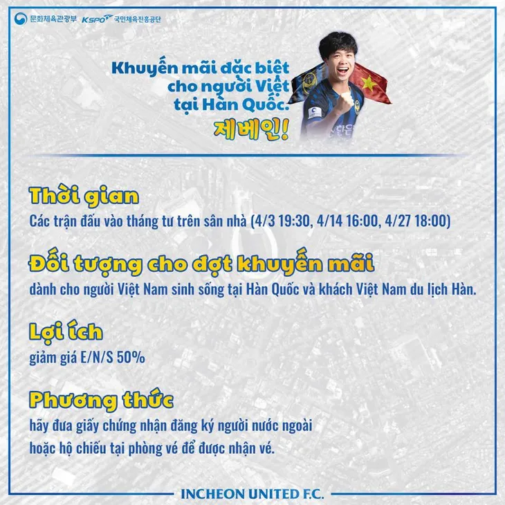 Người Việt Nam tại Hàn Quốc được giảm nửa giá vé khi theo dõi Công Phượng - Ảnh 2. Người Việt Nam tại Hàn Quốc được giảm nửa giá vé khi theo dõi Công Phượng - Ảnh 2.