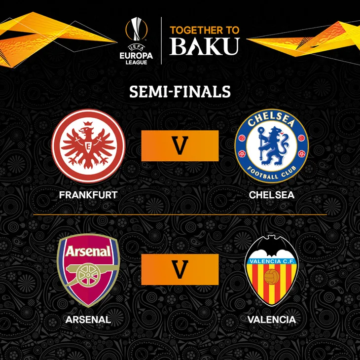 Lịch thi đấu bán kết lượt đi UEFA Europa League: Arsenal - Valencia, Frankfurt - Chelsea - Ảnh 2. Lịch thi đấu bán kết lượt đi UEFA Europa League: Arsenal - Valencia, Frankfurt - Chelsea - Ảnh 2.