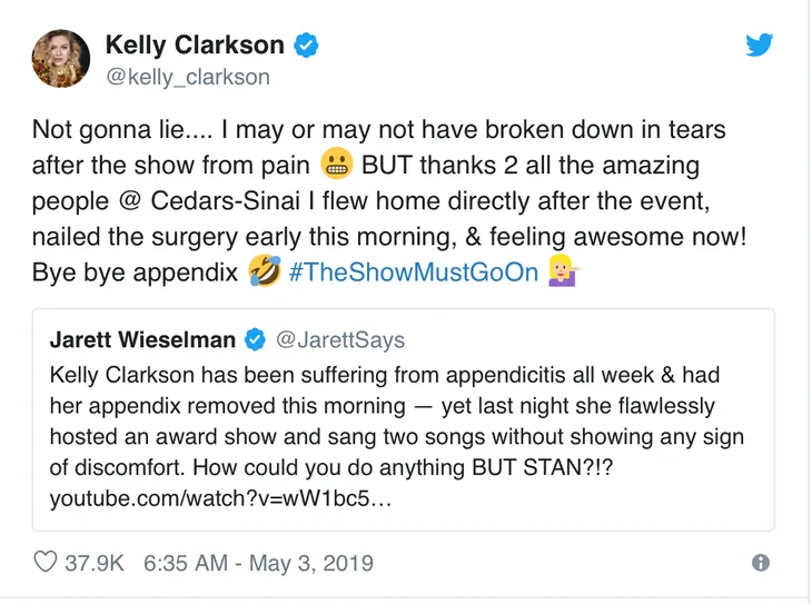 Kelly Clarkson nhập viện ngay sau lễ trao giải Billboards Music Awards - Ảnh 1. Kelly Clarkson nhập viện ngay sau lễ trao giải Billboards Music Awards - Ảnh 1.