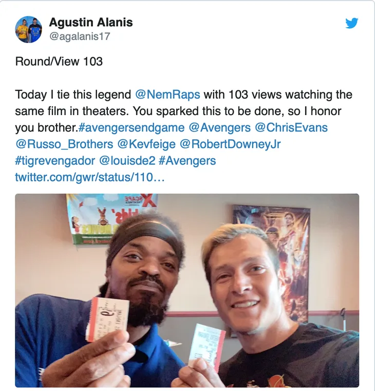 Fan cuồng Marvel phá kỷ lục xem Avengers: Endgame 103 lần - Ảnh 1. Fan cuồng Marvel phá kỷ lục xem Avengers: Endgame 103 lần - Ảnh 1.