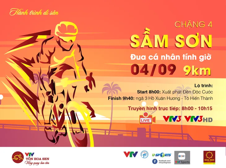 Chặng 4 Giải xe đạp Quốc tế VTV Cúp Tôn Hoa Sen 2019: Đua cá nhân tính giờ tại Sầm Sơn (08:00 ngày 4/9 trên VTV3) - Ảnh 1. Chặng 4 Giải xe đạp Quốc tế VTV Cúp Tôn Hoa Sen 2019: Đua cá nhân tính giờ tại Sầm Sơn (08:00 ngày 4/9 trên VTV3) - Ảnh 1.