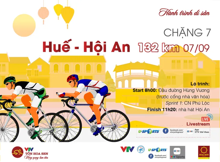 Chặng 7 Giải xe đạp Quốc tế VTV Cúp Tôn Hoa Sen 2019: Huế - Hội An (132 km) - Ảnh 1. Chặng 7 Giải xe đạp Quốc tế VTV Cúp Tôn Hoa Sen 2019: Huế - Hội An (132 km) - Ảnh 1.