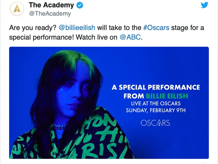 Tân binh Billie Eilish sẽ biểu diễn tại Oscar 2020 - Ảnh 1. Tân binh Billie Eilish sẽ biểu diễn tại Oscar 2020 - Ảnh 1.