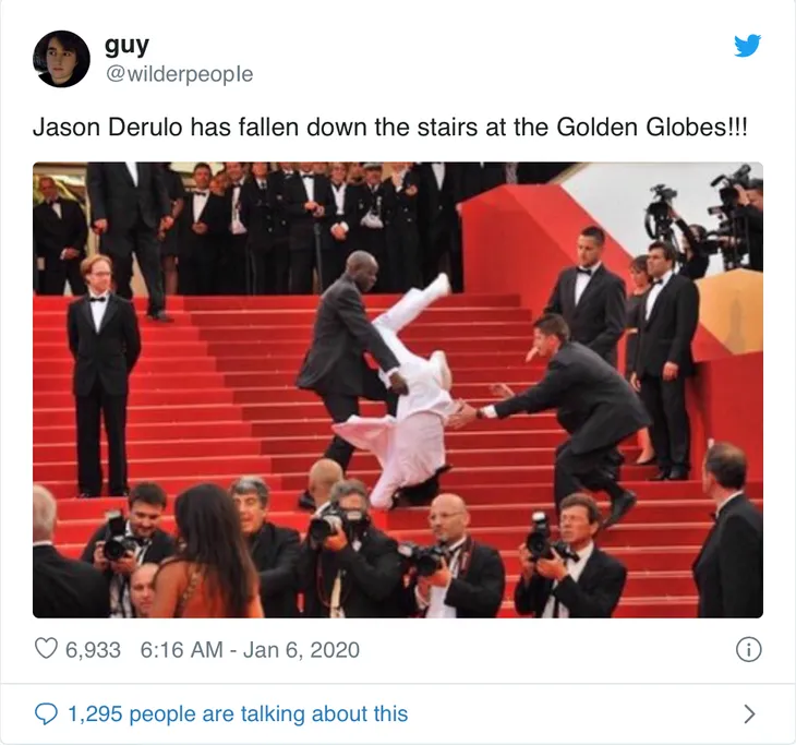 Quả cầu vàng 2020: Jason Derulo đen đủi, vấp ngã trên thảm đỏ - Ảnh 1. Quả cầu vàng 2020: Jason Derulo đen đủi, vấp ngã trên thảm đỏ - Ảnh 1.