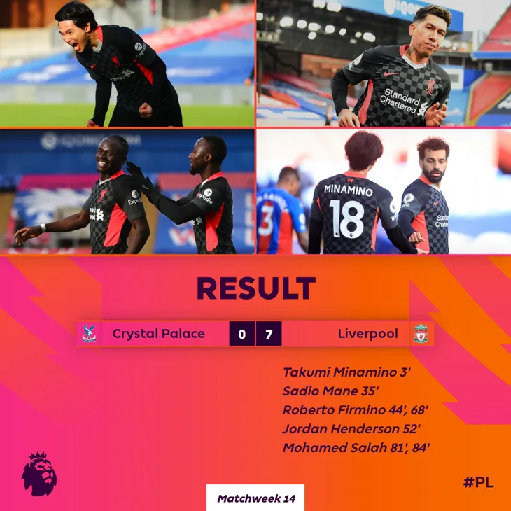 Crystal Palace 0-7 Liverpool: Đại tiệc bàn thắng! (Vòng 14 Ngoại hạng Anh) - Ảnh 4. Crystal Palace 0-7 Liverpool: Đại tiệc bàn thắng! (Vòng 14 Ngoại hạng Anh) - Ảnh 4.