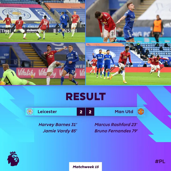 Kết quả vòng 15 Ngoại hạng Anh: Arsenal 3-1 Chelsea, Leicester 2-2 Man Utd... - Ảnh 1. Kết quả vòng 15 Ngoại hạng Anh: Arsenal 3-1 Chelsea, Leicester 2-2 Man Utd... - Ảnh 1.