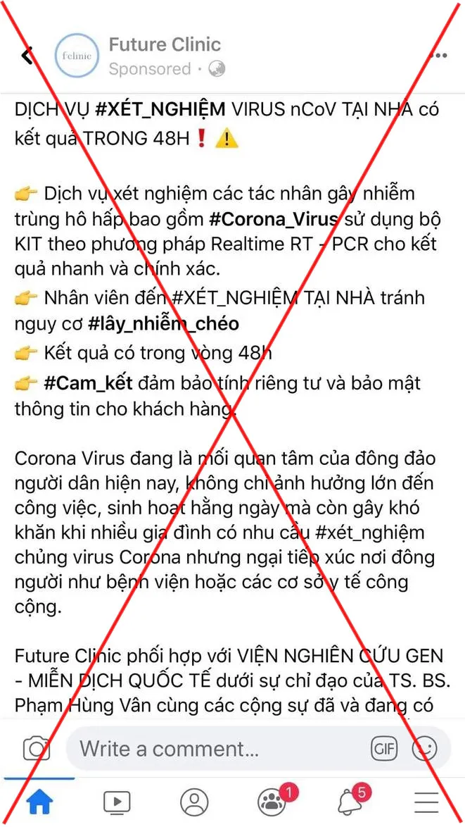Quảng cáo xét nghiệm được nCoV, một phòng khám bị phạt 35 triệu đồng - Ảnh 1. Quảng cáo xét nghiệm được nCoV, một phòng khám bị phạt 35 triệu đồng - Ảnh 1.