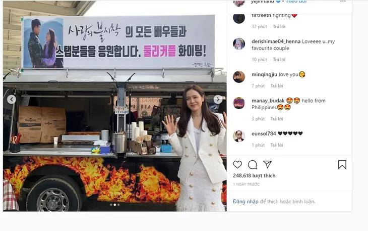 Son Ye Jin cảm ơn bạn bè vì gửi quà đến phim trường Crash Landing On You - Ảnh 2. Son Ye Jin cảm ơn bạn bè vì gửi quà đến phim trường Crash Landing On You - Ảnh 2.