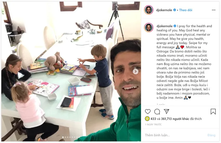 Novak Djokovic và những dòng chia sẻ đầy cảm xúc về dịch COVID-19 - Ảnh 1. Novak Djokovic và những dòng chia sẻ đầy cảm xúc về dịch COVID-19 - Ảnh 1.