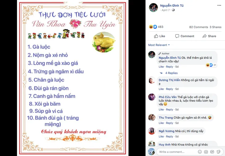 Phì cười thực đơn tiệc cưới 10 món gà của Khoa (Đình Tú) - Uyên (Phương Oanh) - Ảnh 1. Phì cười thực đơn tiệc cưới 10 món gà của Khoa (Đình Tú) - Uyên (Phương Oanh) - Ảnh 1.