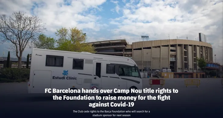 Barcelona bán tên Nou Camp gây quỹ chống COVID-19 - Ảnh 1. Barcelona bán tên Nou Camp gây quỹ chống COVID-19 - Ảnh 1.