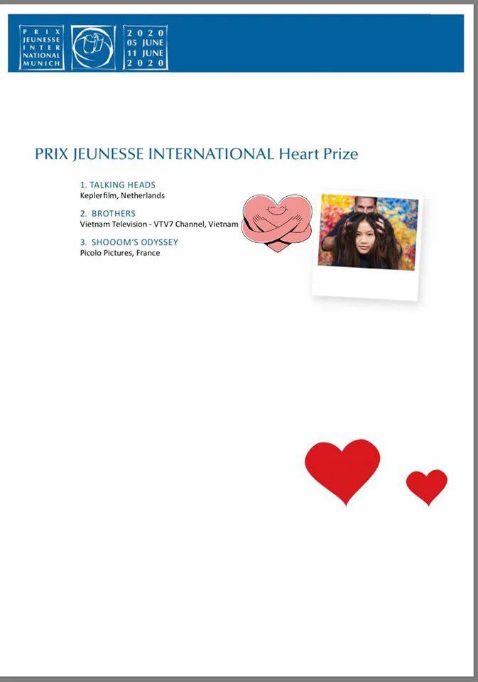 PTL Anh em của VTV7 giành giải Heart Prize tại Liên hoan phim quốc tế Prix Jeunesse 2020 - Ảnh 1. PTL Anh em của VTV7 giành giải Heart Prize tại Liên hoan phim quốc tế Prix Jeunesse 2020 - Ảnh 1.