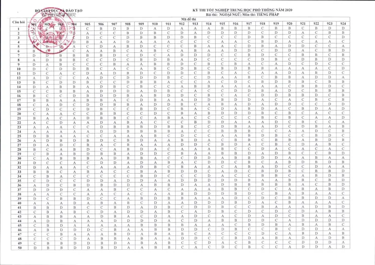 CHÍNH THỨC: Đáp án môn Tiếng Anh và các môn Ngoại ngữ khác thi tốt nghiệp THPT 2020 - Ảnh 2. CHÍNH THỨC: Đáp án môn Tiếng Anh và các môn Ngoại ngữ khác thi tốt nghiệp THPT 2020 - Ảnh 2.