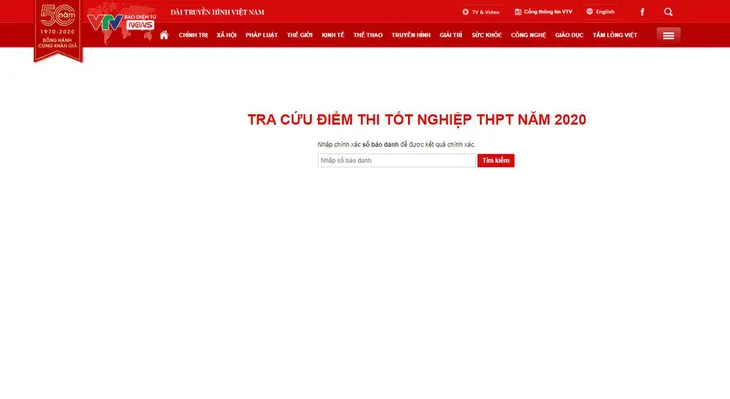 Tra cứu điểm thi tốt nghiệp THPT năm 2020 trên VTV News - Ảnh 1. Tra cứu điểm thi tốt nghiệp THPT năm 2020 trên VTV News - Ảnh 1.