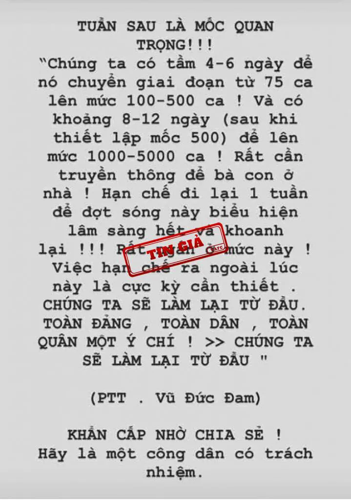 Phát hiện giả mạo phát ngôn của Phó Thủ tướng Vũ Đức Đam về dịch COVID-19 - Ảnh 1. Phát hiện giả mạo phát ngôn của Phó Thủ tướng Vũ Đức Đam về dịch COVID-19 - Ảnh 1.