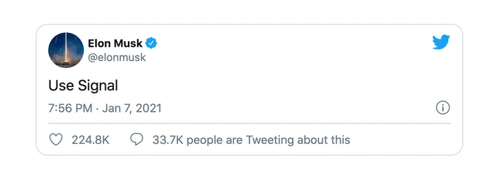 Cú tweet 2 chữ của Elon Musk làm tê liệt cả 1 ứng dụng nhắn tin - Ảnh 1. Cú tweet 2 chữ của Elon Musk làm tê liệt cả 1 ứng dụng nhắn tin - Ảnh 1.