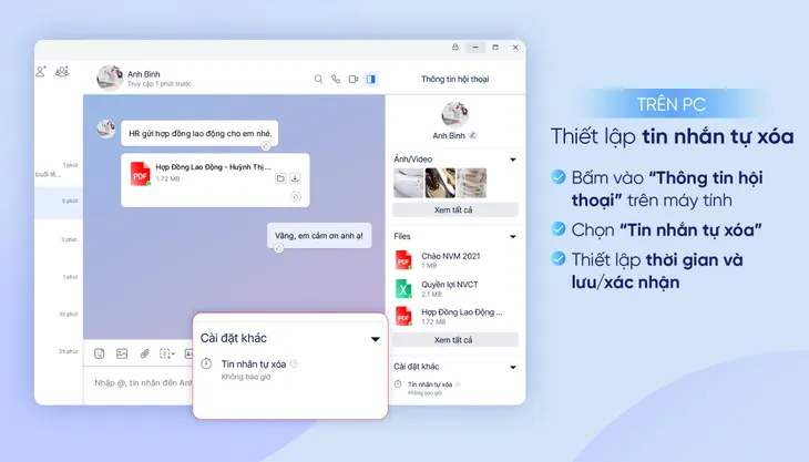 Zalo cập nhật tin nhắn tự xóa trên cả máy tính và điện thoại - Ảnh 3. Zalo cập nhật tin nhắn tự xóa trên cả máy tính và điện thoại - Ảnh 3.