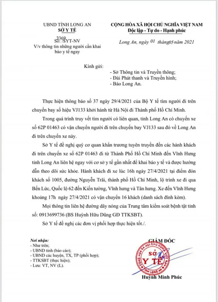 Thông báo khẩn truy tìm người liên quan đến BN2910 đi từ TP Hồ Chí Minh đến Long An - Ảnh 1. Thông báo khẩn truy tìm người liên quan đến BN2910 đi từ TP Hồ Chí Minh đến Long An - Ảnh 1.