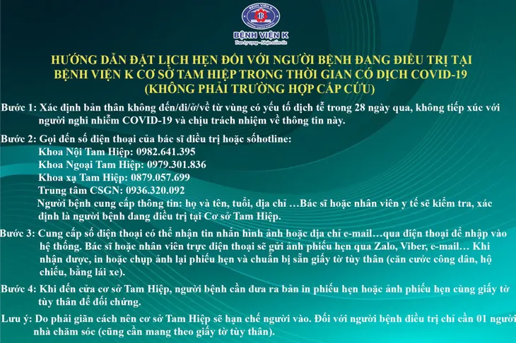 Người bệnh khi đi khám tại Bệnh viện K cơ sở Phan Chu Trinh, Tam Hiệp cần lưu ý gì? - Ảnh 4. Người bệnh khi đi khám tại Bệnh viện K cơ sở Phan Chu Trinh, Tam Hiệp cần lưu ý gì? - Ảnh 4.