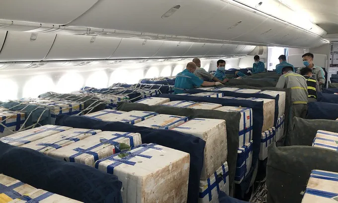 Vải thiều Bắc Giang ngồi siêu máy bay vào TP Hồ Chí Minh - Ảnh 1. Vải thiều Bắc Giang ngồi siêu máy bay vào TP Hồ Chí Minh - Ảnh 1.