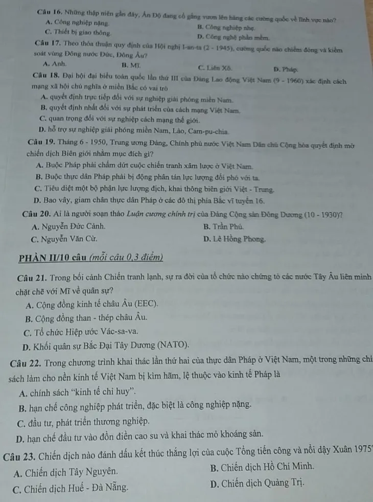 Gợi ý đáp án môn Lịch sử thi vào lớp 10 Hà Nội - Ảnh 2. Gợi ý đáp án môn Lịch sử thi vào lớp 10 Hà Nội - Ảnh 2.