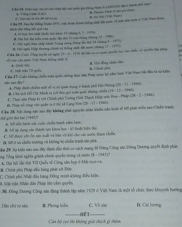 Gợi ý đáp án môn Lịch sử thi vào lớp 10 Hà Nội - Ảnh 4. Gợi ý đáp án môn Lịch sử thi vào lớp 10 Hà Nội - Ảnh 4.