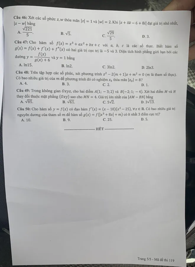 Đề thi môn Toán kỳ thi tốt nghiệp THPT 2021 - Ảnh 5. Đề thi môn Toán kỳ thi tốt nghiệp THPT 2021 - Ảnh 5.
