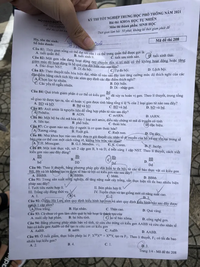 Gợi ý đáp án bài thi Khoa học tự nhiên kỳ thi tốt nghiệp THPT năm 2021 - Ảnh 15. Gợi ý đáp án bài thi Khoa học tự nhiên kỳ thi tốt nghiệp THPT năm 2021 - Ảnh 15.