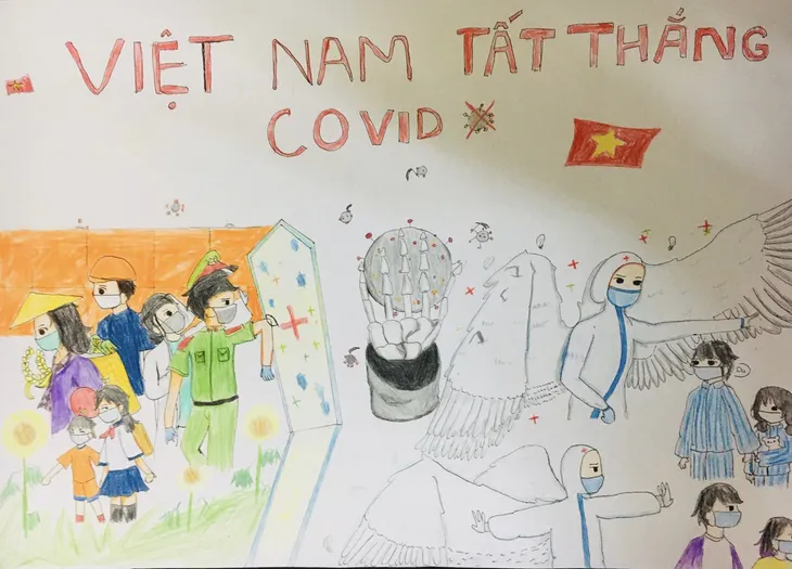Bệnh nhi vẽ tranh gửi tặng lực lượng tuyến đầu - Ảnh 1. Bệnh nhi vẽ tranh gửi tặng lực lượng tuyến đầu - Ảnh 1.