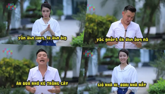 Việt Bắc, Thùy Dương căng não khi đọc thành ngữ, tục ngữ viết ngược - Ảnh 1. Việt Bắc, Thùy Dương căng não khi đọc thành ngữ, tục ngữ viết ngược - Ảnh 1.