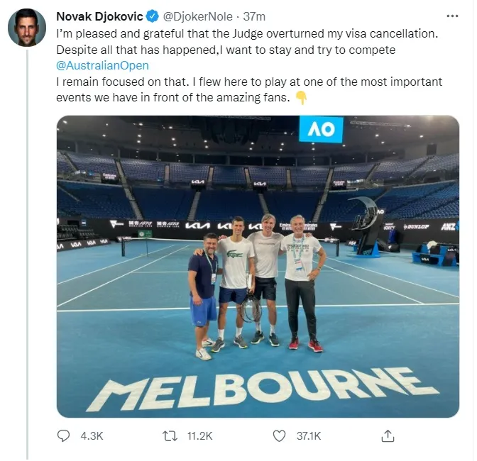 Novak Djokovic thể hiện quyết tâm chinh phục Australia mở rộng - Ảnh 1. Novak Djokovic thể hiện quyết tâm chinh phục Australia mở rộng - Ảnh 1.