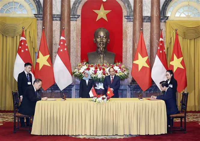 Chủ tịch nước và Phu nhân chủ trì tiệc chiêu đãi chào mừng Tổng thống Singapore và Phu quân - Ảnh 3.