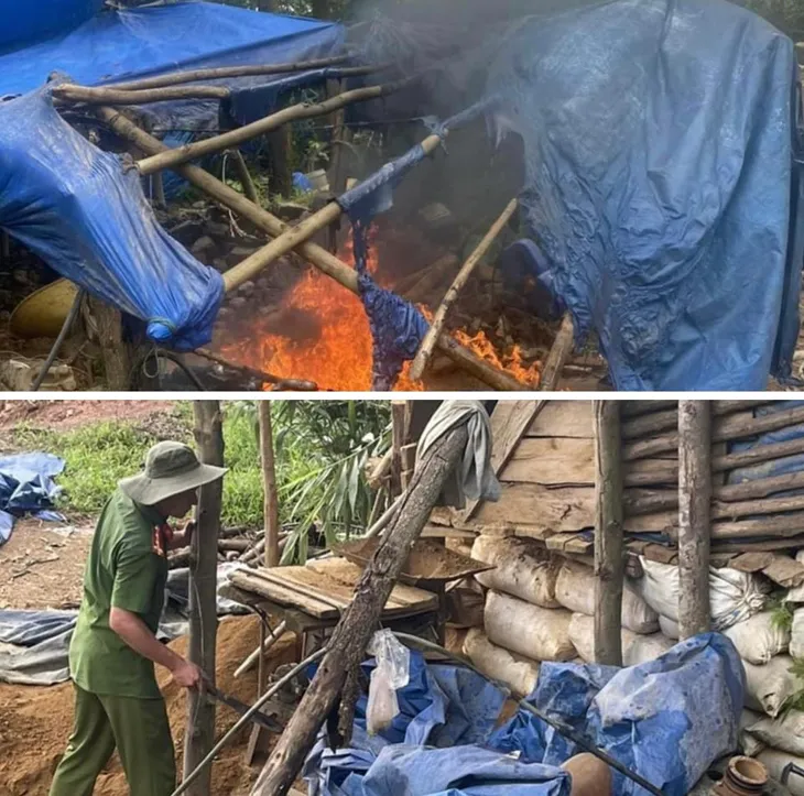 Quảng Nam: Phá huỷ nhiều điểm khai thác vàng trái phép - Ảnh 1. Quảng Nam: Phá huỷ nhiều điểm khai thác vàng trái phép - Ảnh 1.