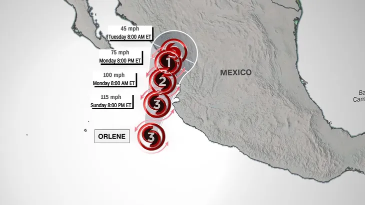 Bão Orlene mạnh lên thành bão cấp 3 khi di chuyển về phía Tây Mexico - Ảnh 1. Bão Orlene mạnh lên thành bão cấp 3 khi di chuyển về phía Tây Mexico - Ảnh 1.
