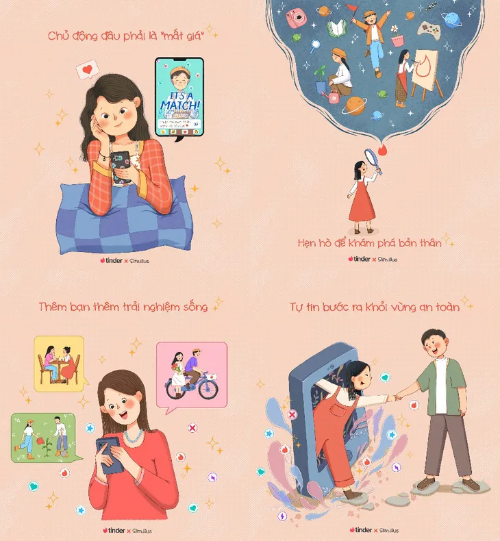 Nữ họa sĩ trẻ Việt Nam cùng Tinder sáng tạo bộ tranh ý nghĩa nhân ngày Phụ nữ Việt Nam - Ảnh 2. Nữ họa sĩ trẻ Việt Nam cùng Tinder sáng tạo bộ tranh ý nghĩa nhân ngày Phụ nữ Việt Nam - Ảnh 2.