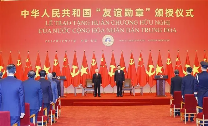 Tổng Bí thư Nguyễn Phú Trọng nhận Huân chương hữu nghị - Ảnh 1. Tổng Bí thư Nguyễn Phú Trọng nhận Huân chương hữu nghị - Ảnh 1.