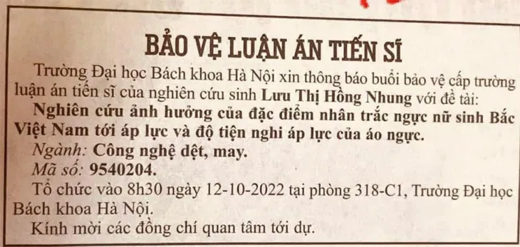 Trường ĐH Bách khoa Hà Nội lý giải tên luận án tiến sĩ về áo ngực gây xôn xao - Ảnh 1. Trường ĐH Bách khoa Hà Nội lý giải tên luận án tiến sĩ về áo ngực gây xôn xao - Ảnh 1.