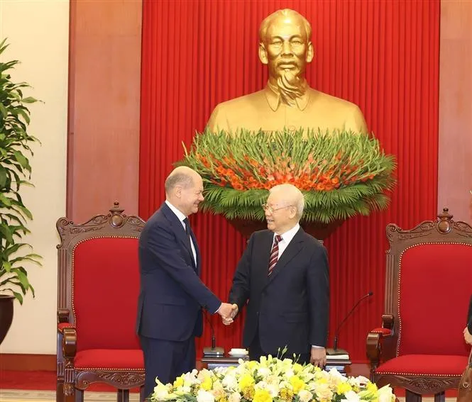 Tổng Bí thư Nguyễn Phú Trọng tiếp Thủ tướng Đức - Ảnh 1. Tổng Bí thư Nguyễn Phú Trọng tiếp Thủ tướng Đức - Ảnh 1.