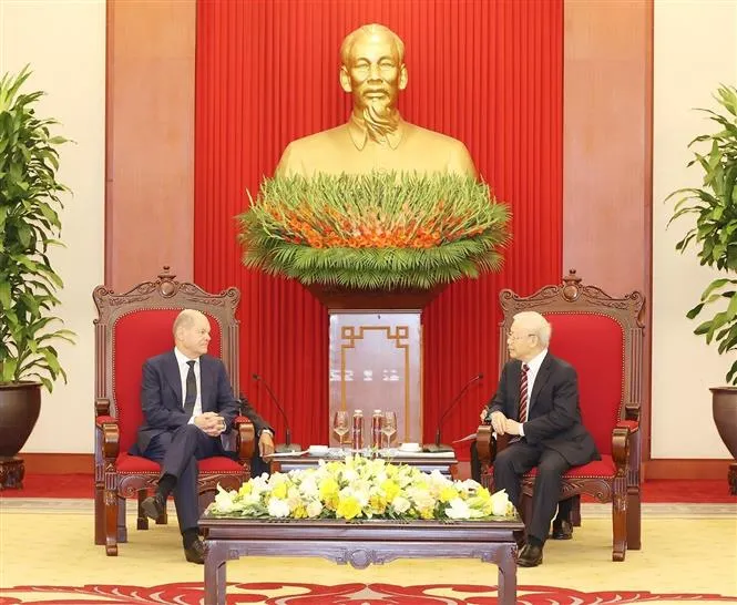 Tổng Bí thư Nguyễn Phú Trọng tiếp Thủ tướng Đức - Ảnh 3. Tổng Bí thư Nguyễn Phú Trọng tiếp Thủ tướng Đức - Ảnh 3.