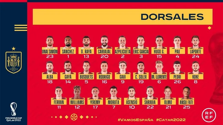 ĐT Tây Ban Nha công bố số áo ở World Cup 2022: Gavi mang áo số 9 - Ảnh 1. ĐT Tây Ban Nha công bố số áo ở World Cup 2022: Gavi mang áo số 9 - Ảnh 1.