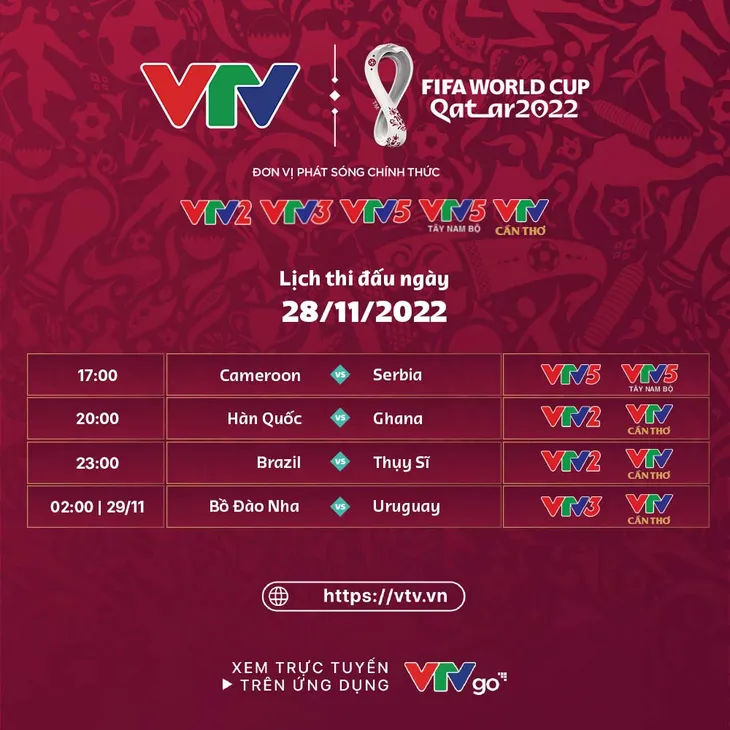 Lịch thi đấu và trực tiếp World Cup 2022 hôm nay: Tâm điểm Bồ Đào Nha vs Uruguay, Brazil vs Thụy Sĩ - Ảnh 1. Lịch thi đấu và trực tiếp World Cup 2022 hôm nay: Tâm điểm Bồ Đào Nha vs Uruguay, Brazil vs Thụy Sĩ - Ảnh 1.