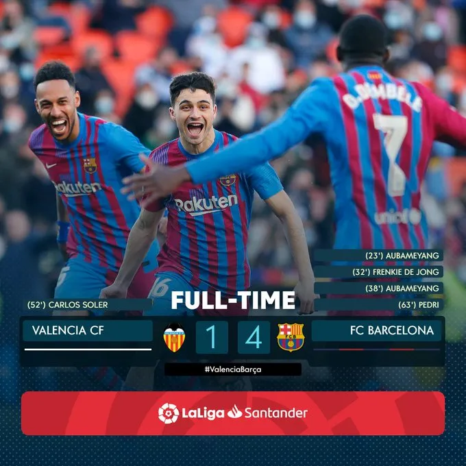 Valencia 1-4 Barcelona | Aubameyang lập hat-trick ấn tượng - Ảnh 1. Valencia 1-4 Barcelona | Aubameyang lập hat-trick ấn tượng - Ảnh 1.