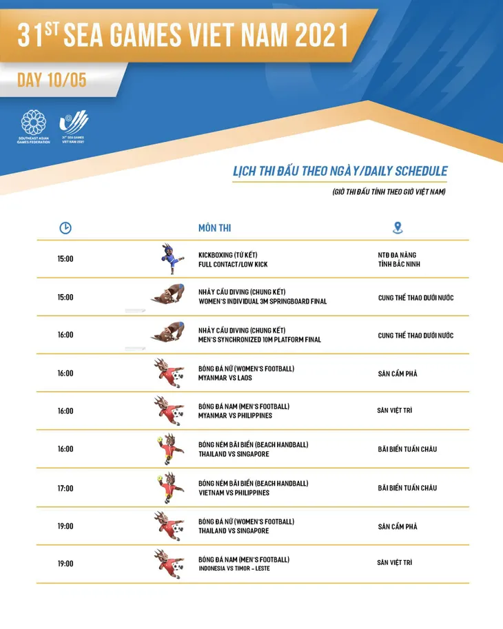 Lịch thi đấu SEA Games 31 hôm nay 10/5: Đoàn thể thao Việt Nam sẽ có HCV đầu tiên? - Ảnh 2. Lịch thi đấu SEA Games 31 hôm nay 10/5: Đoàn thể thao Việt Nam sẽ có HCV đầu tiên? - Ảnh 2.