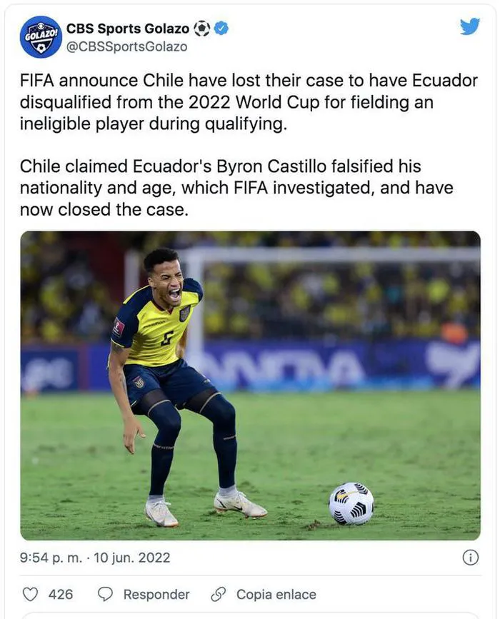 Ecuador vẫn được dự World Cup 2022 - Ảnh 1. Ecuador vẫn được dự World Cup 2022 - Ảnh 1.