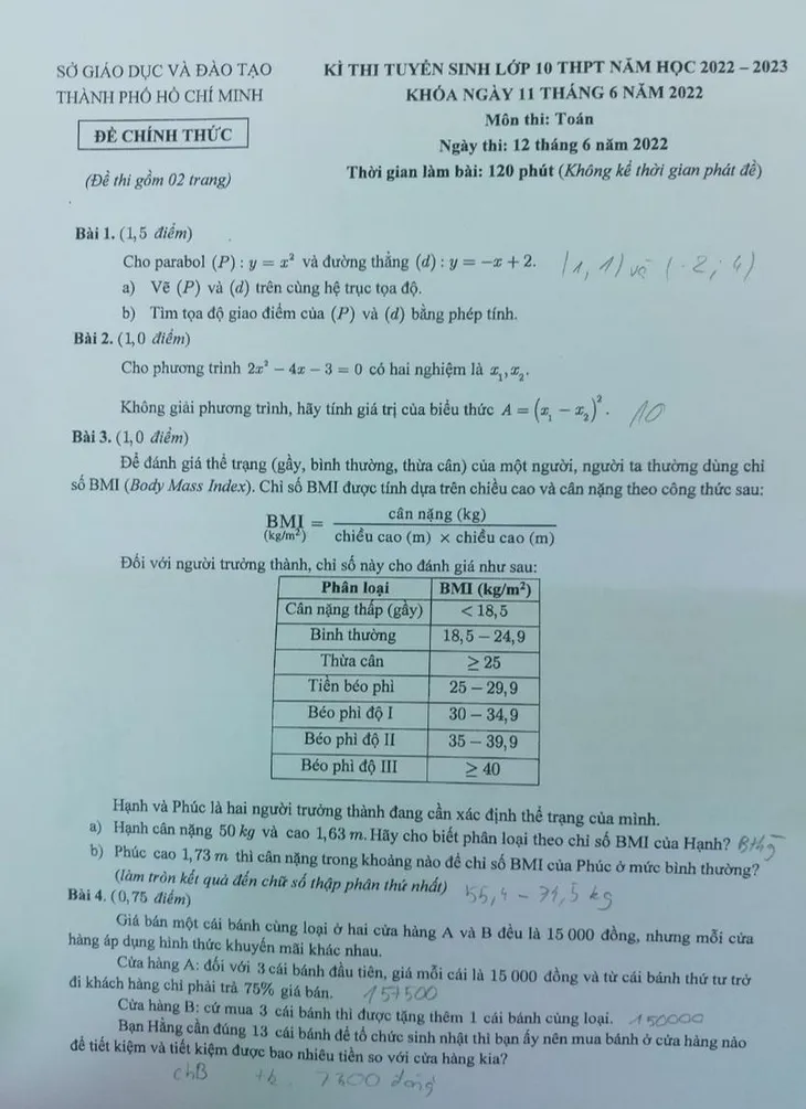 Đề thi Toán vào lớp 10 TP Hồ Chí Minh - Ảnh 1.