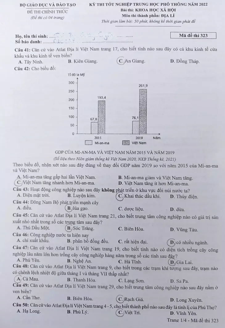 Đề thi môn Địa lý kỳ thi tốt nghiệp THPT 2022 - Ảnh 1.